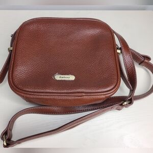 Barbour Leather Crossbody Bag Brown Tartan Lined Camera Style Like New
